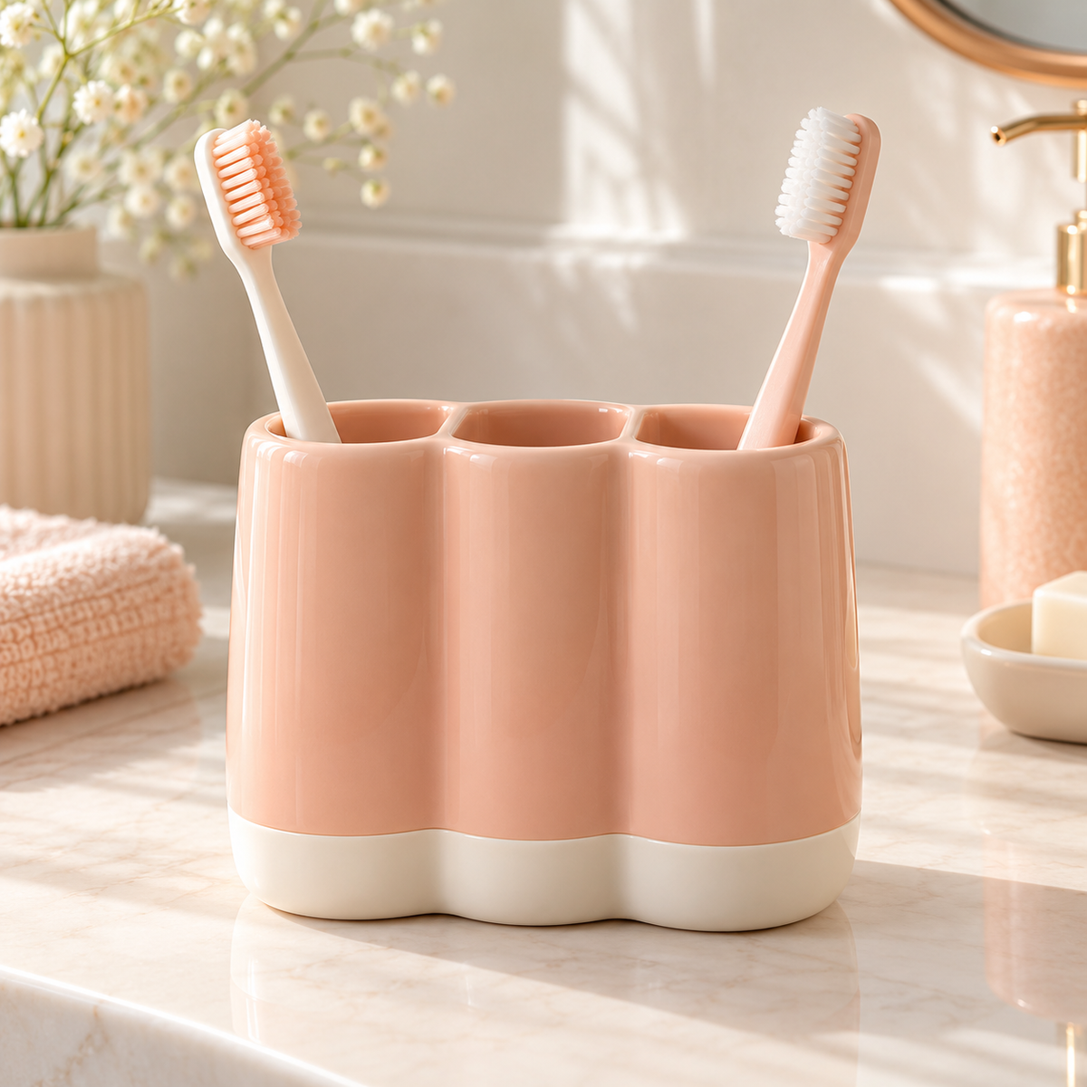 xezvynuq Peach 3-Compartment Toothbrush Holder — main product photo