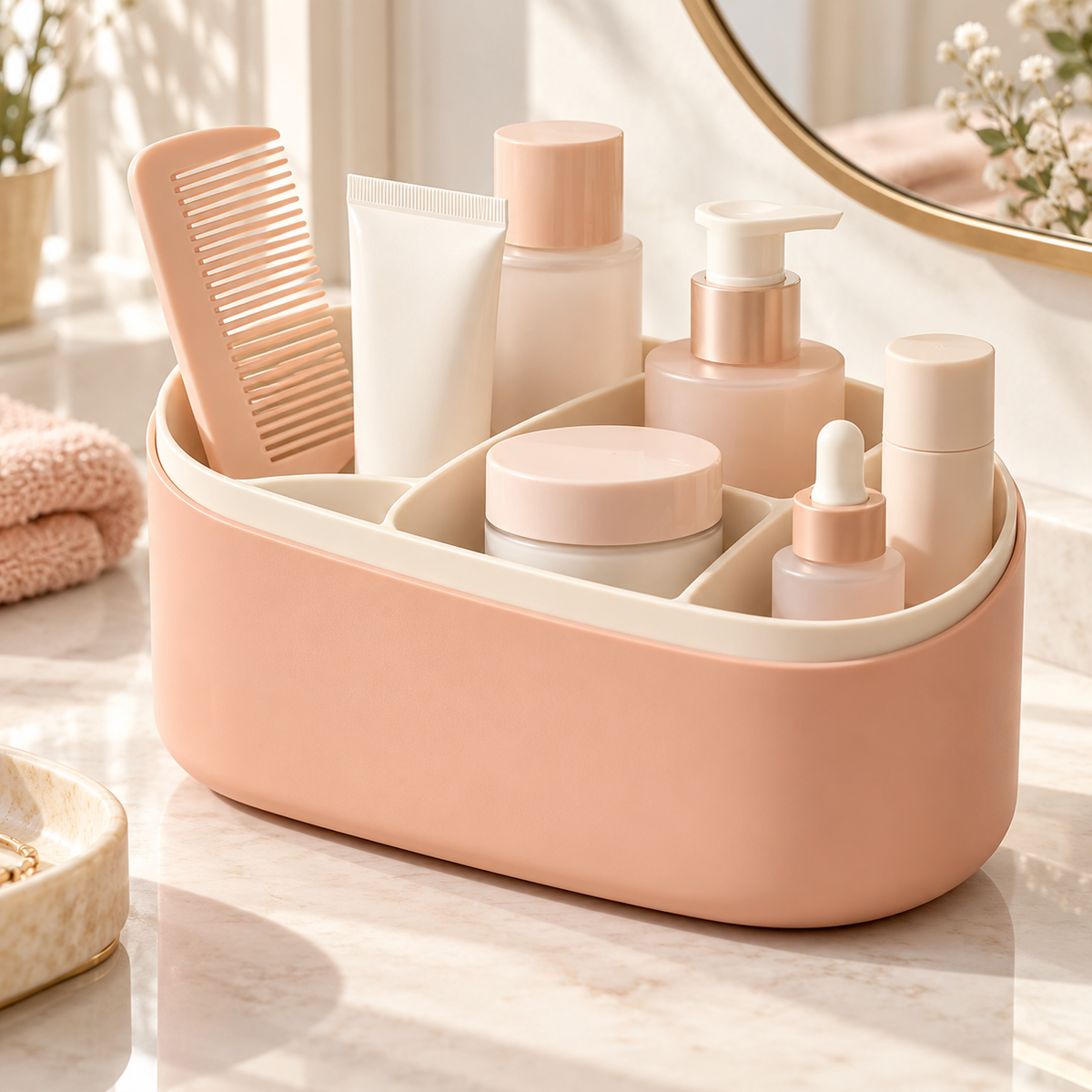 xezvynuq Peach Divided Bathroom Organizer — main product photo