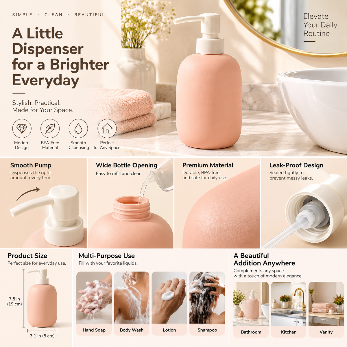 xezvynuq Peach Liquid Soap Dispenser — features and use