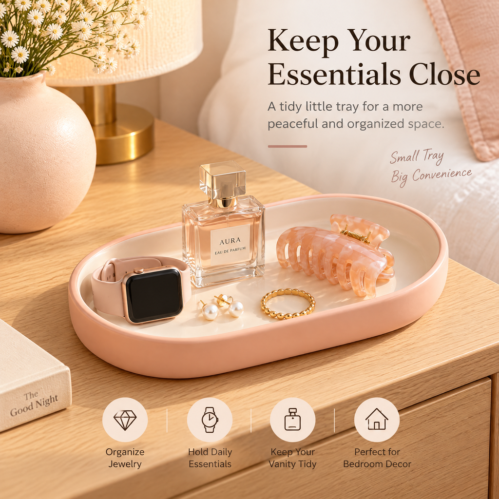 xezvynuq Peach Oval Catchall Tray — features and use