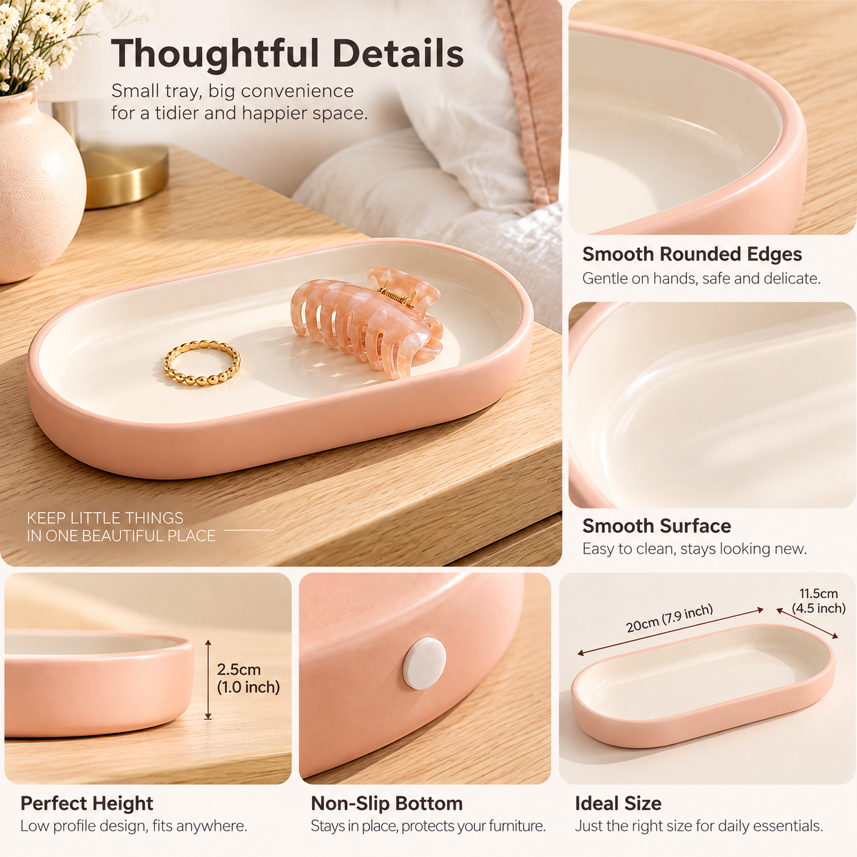 xezvynuq Peach Oval Catchall Tray — features and use