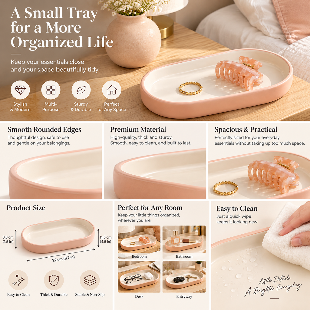 xezvynuq Peach Oval Catchall Tray — features and use