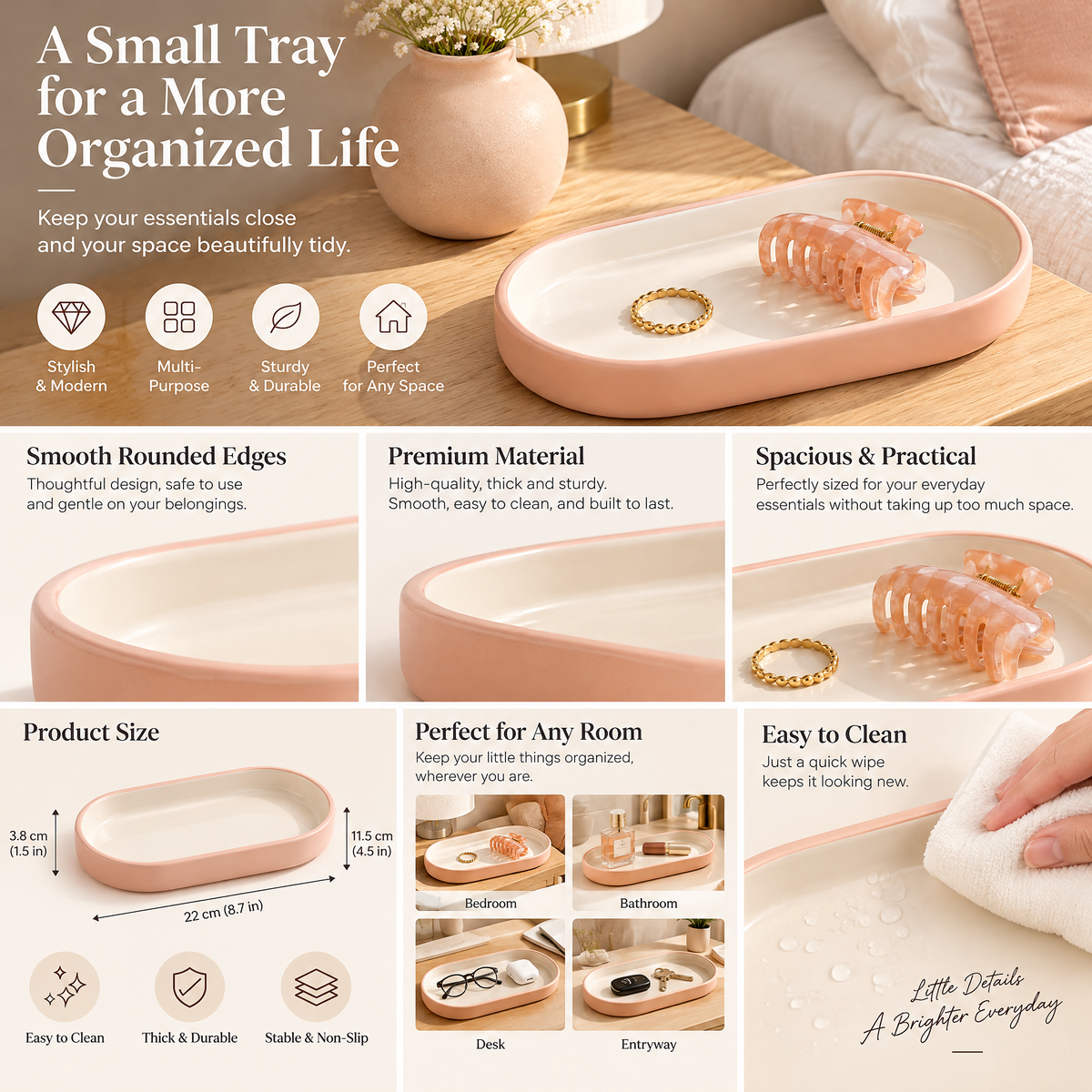 xezvynuq Peach Oval Catchall Tray — features and use