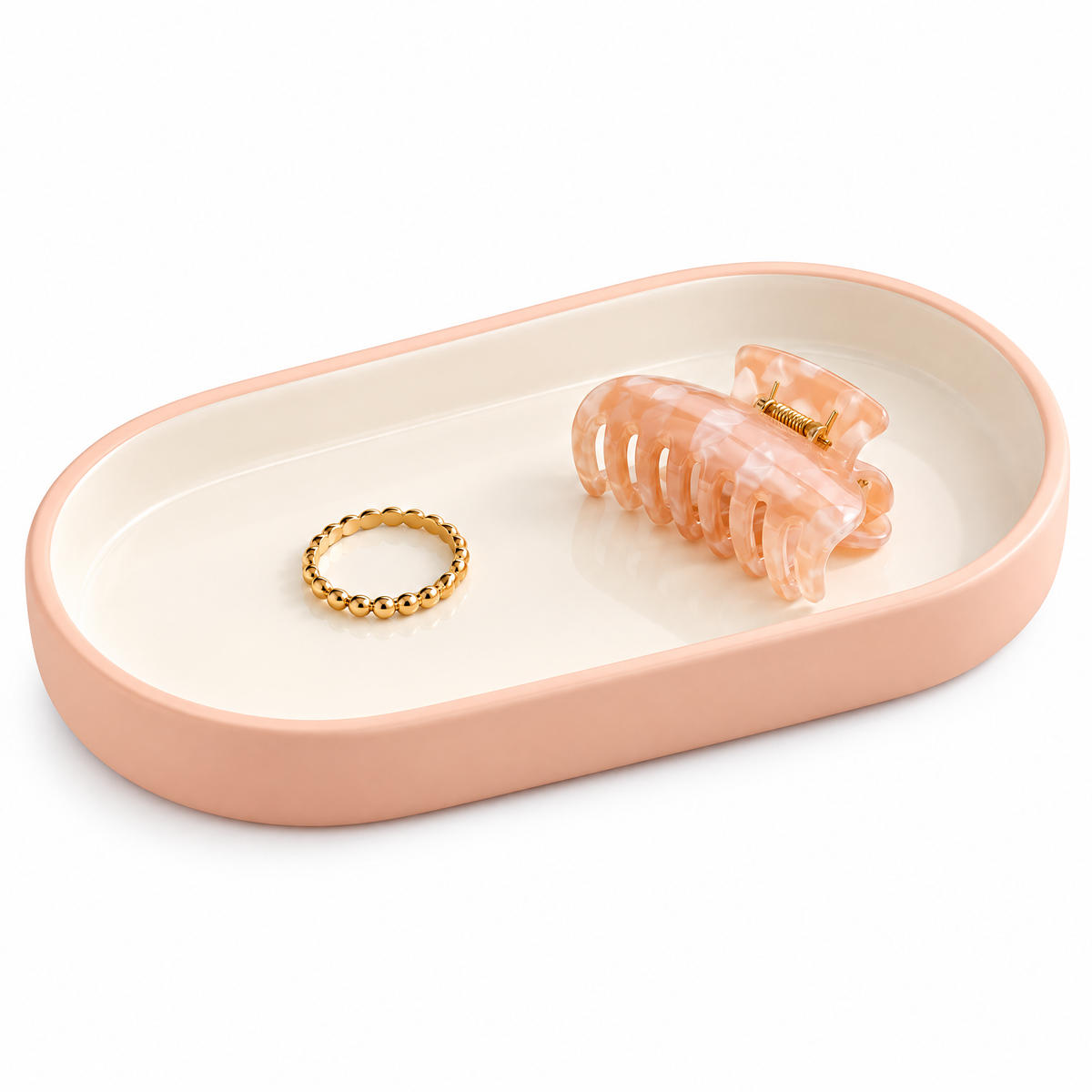xezvynuq Peach Oval Catchall Tray — isolated product view