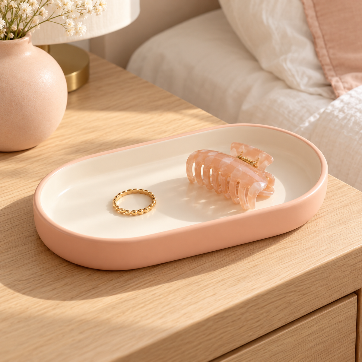 xezvynuq Peach Oval Catchall Tray — main product photo