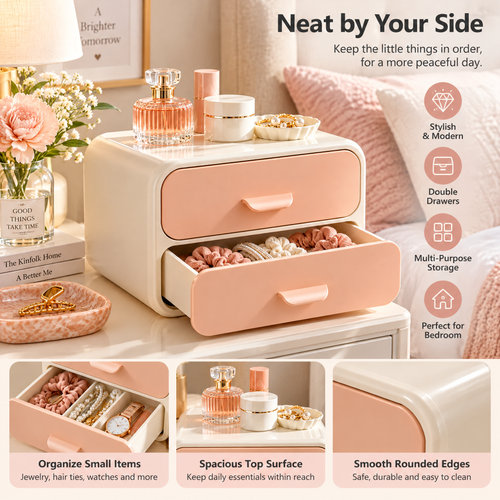 xezvynuq Peach 2-Drawer Vanity Organizer — features and use
