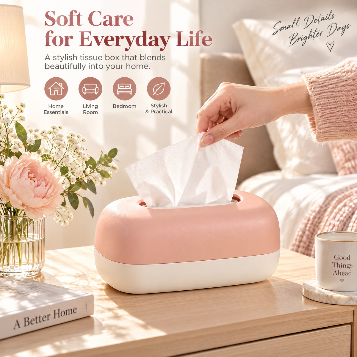 xezvynuq Peach & Ivory Tissue Holder — features and use