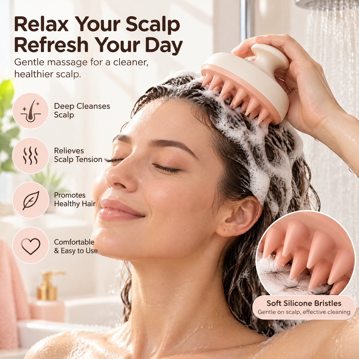 xezvynuq Peach Silicone Scalp Massager — features and use